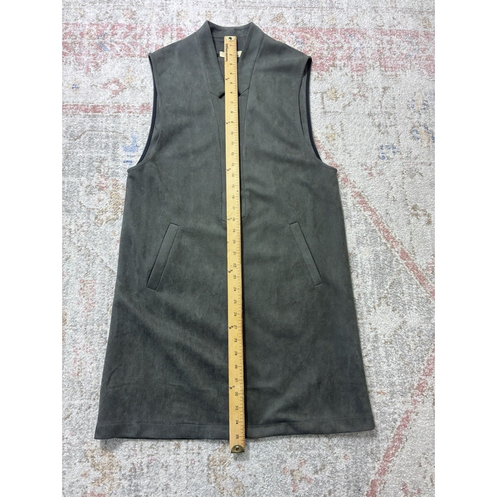 Aryeh Gray Faux Suede Open Front Longline Vest Duster Pockets Size S - Picture 6 of 8